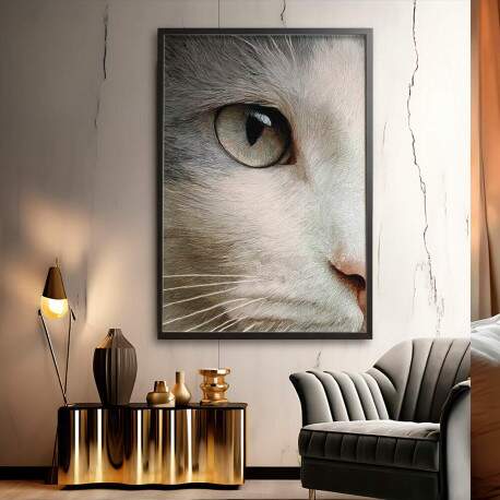Quadro Decorativo Olhar De Gato Branco