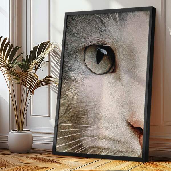 Quadro Decorativo Olhar De Gato Branco