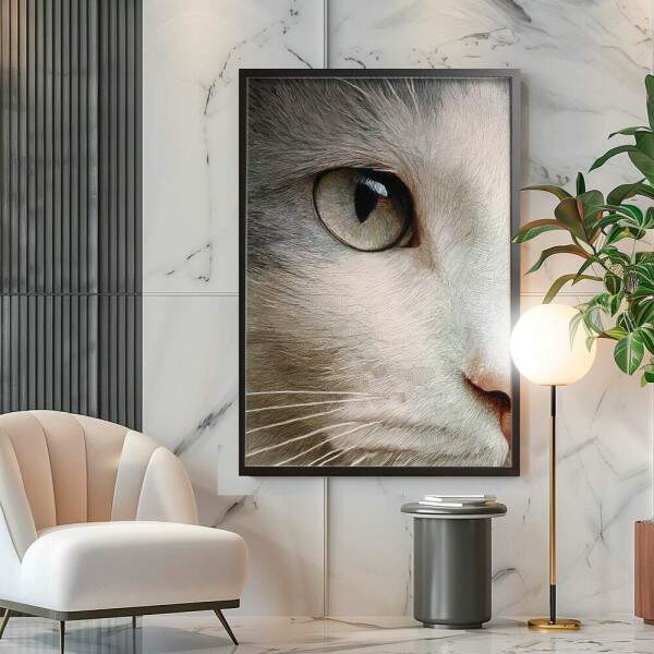 Quadro Decorativo Olhar De Gato Branco