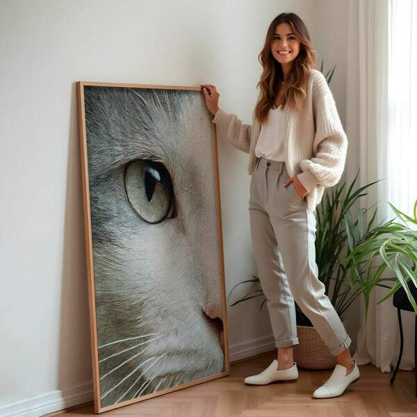 Quadro Decorativo Olhar De Gato Branco
