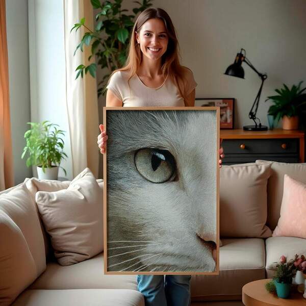 Quadro Decorativo Olhar De Gato Branco