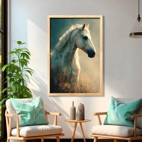Quadro Decorativo Pintura Cavalo Branco 
