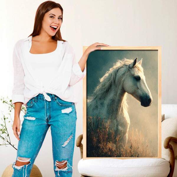 Quadro Decorativo Pintura Cavalo Branco
