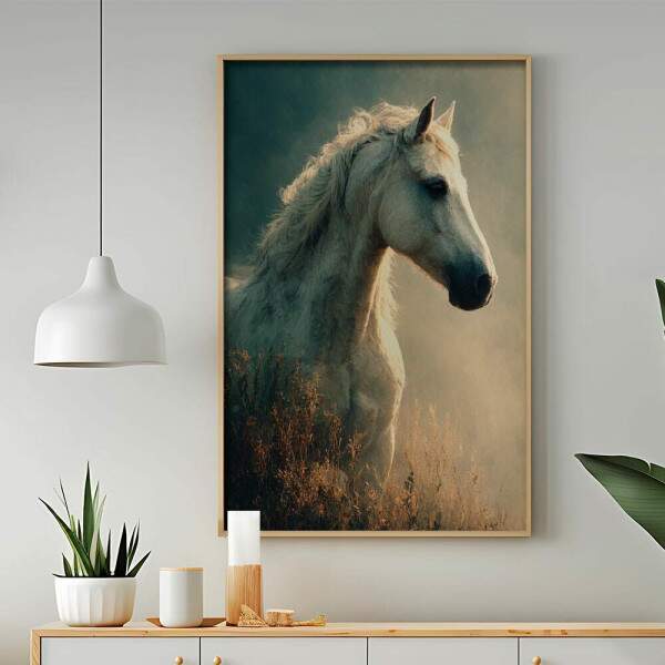 Quadro Decorativo Pintura Cavalo Branco