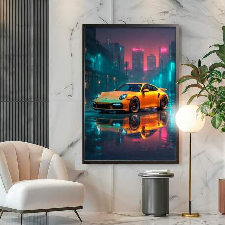 Quadro Decorativo Porsche Amarela