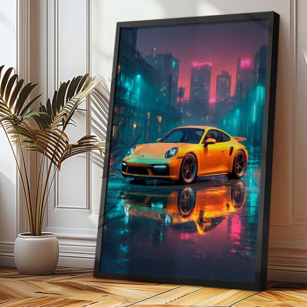 Quadro Decorativo Porsche Amarela