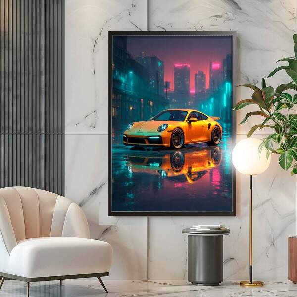 Quadro Decorativo Porsche Amarela