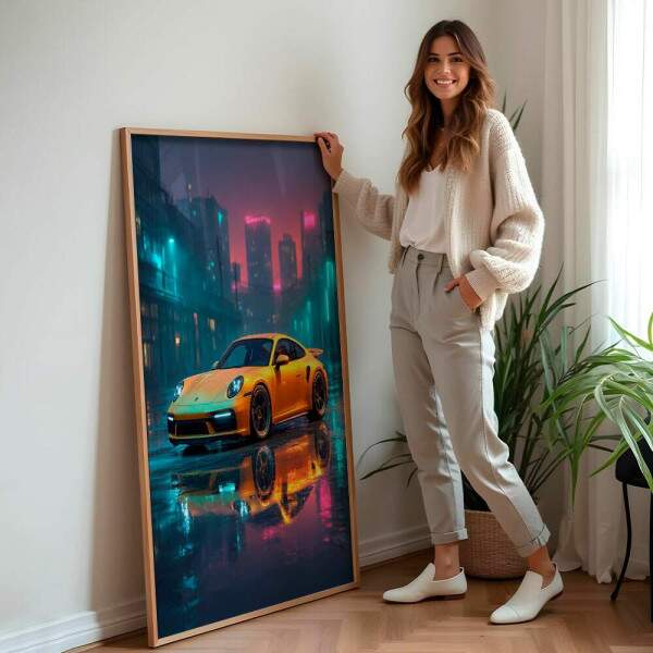 Quadro Decorativo Porsche Amarela