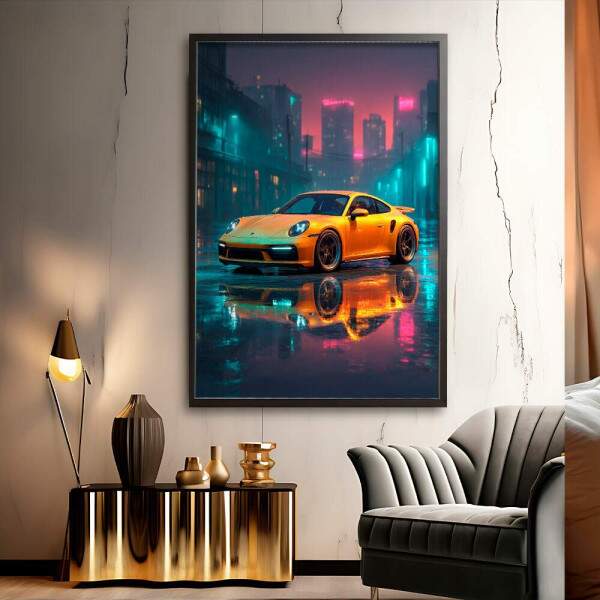 Quadro Decorativo Porsche Amarela