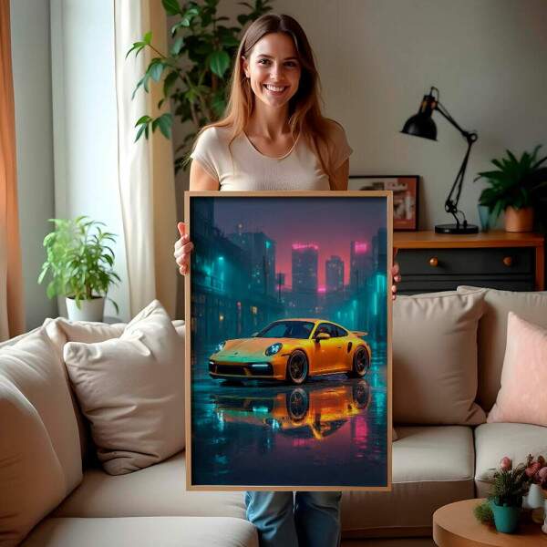 Quadro Decorativo Porsche Amarela