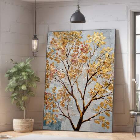 Quadro Decorativo rvore Dourada Pintura Minimalista 
