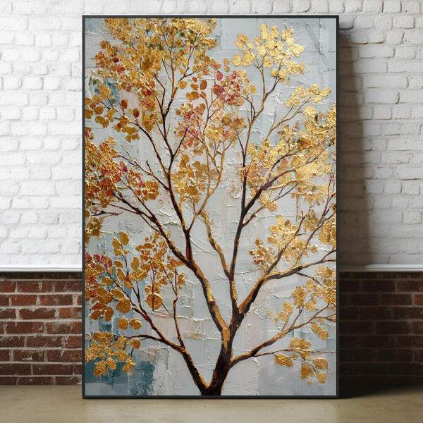 Quadro Decorativo rvore Dourada Pintura Minimalista