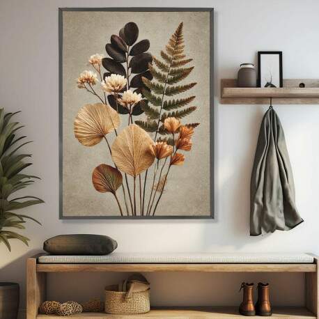 Quadro Decorativo Conjunto De Folhas e Flores Minimalista