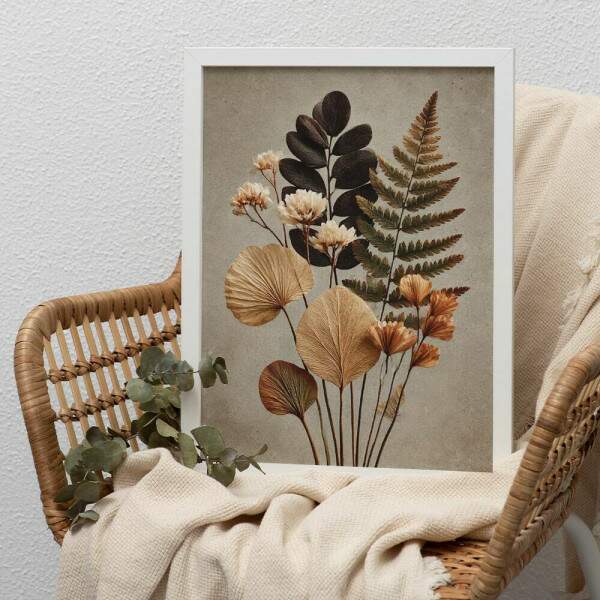 Quadro Decorativo Conjunto De Folhas e Flores Minimalista