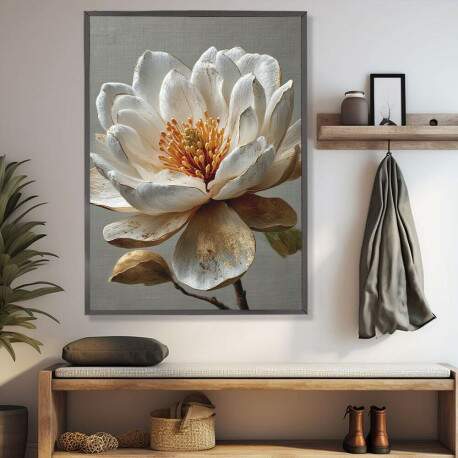 Quadro Decorativo Flor Ltus Branca Abstrato Minimalista 