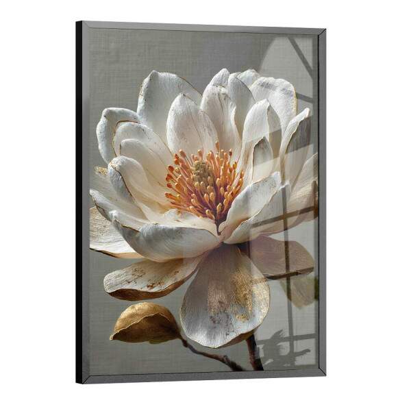 Quadro Decorativo Flor Ltus Branca Abstrato Minimalista