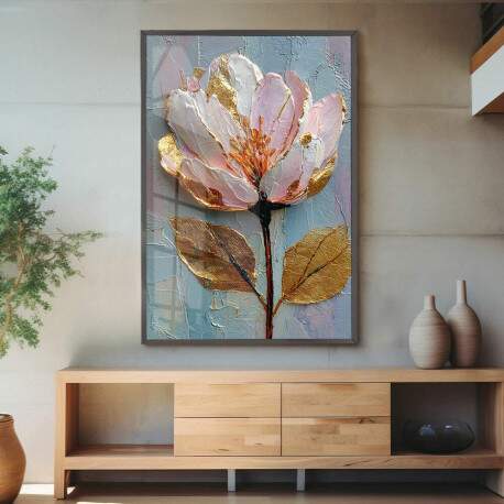 Quadro Decorativo Flor Rosa Abstrato Mrmore Colorido