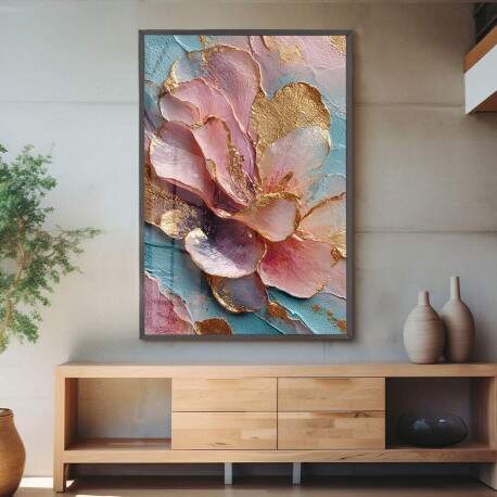Quadro Decorativo Flor Rosa Estilo Mrmore Abstrato