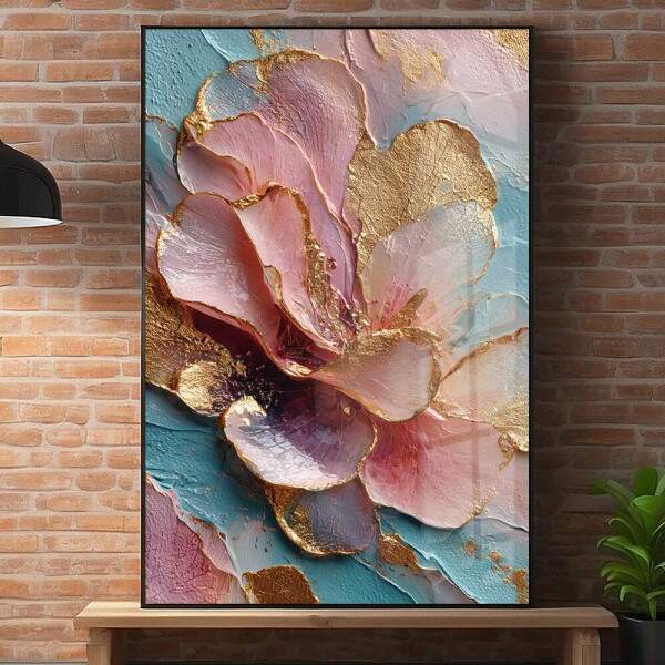 Quadro Decorativo Flor Rosa Estilo Mrmore Abstrato
