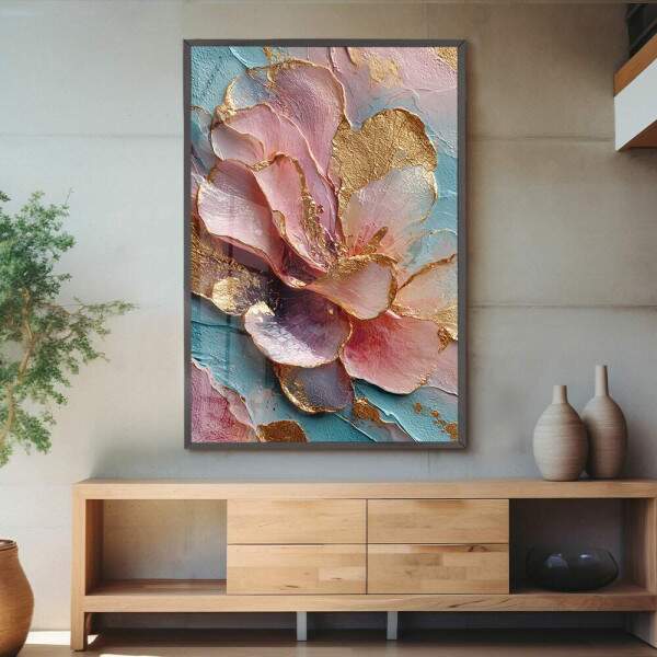 Quadro Decorativo Flor Rosa Estilo Mrmore Abstrato