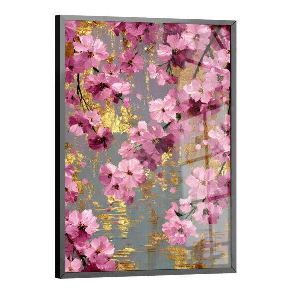 Quadro Decorativo Flores Rosa Pintura Tons De Dourado