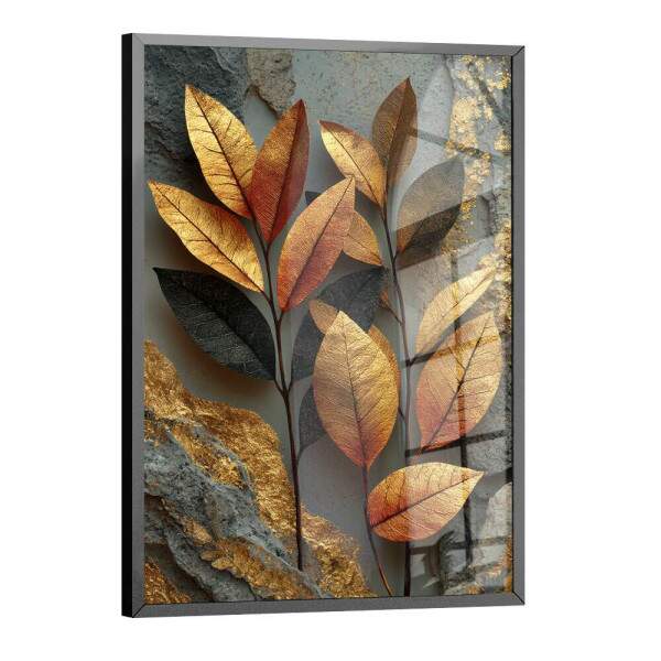 Quadro Decorativo Folhagem Abstrato Dourado