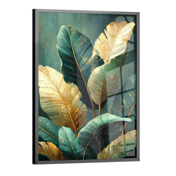 Quadro Decorativo Folhagem Tropical Verde e Dourada
