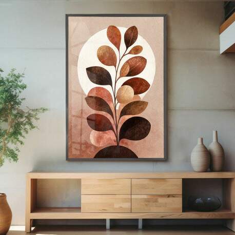 Quadro Decorativo Folhas Abstrato Boho Elegante Marrom