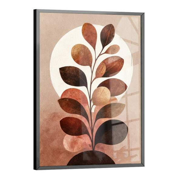 Quadro Decorativo Folhas Abstrato Boho Elegante Marrom