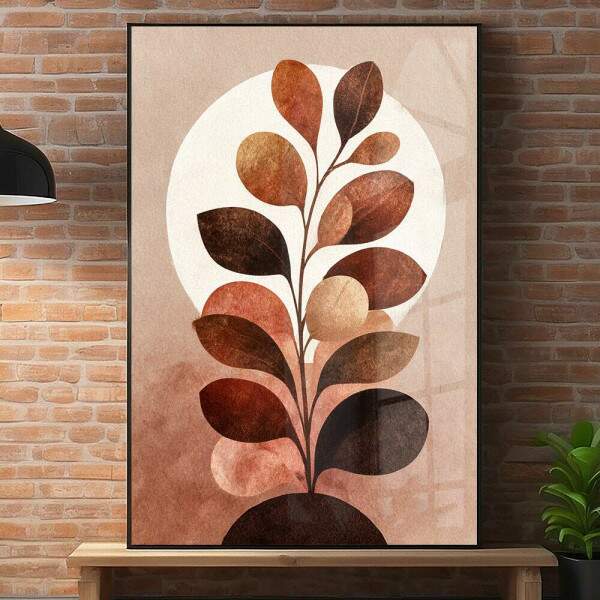 Quadro Decorativo Folhas Abstrato Boho Elegante Marrom