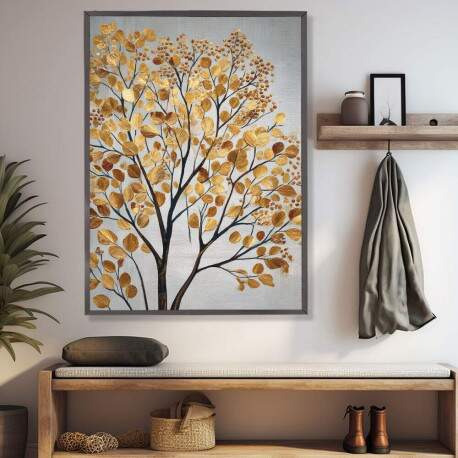Quadro Decorativo Folhas rvore Dourada
