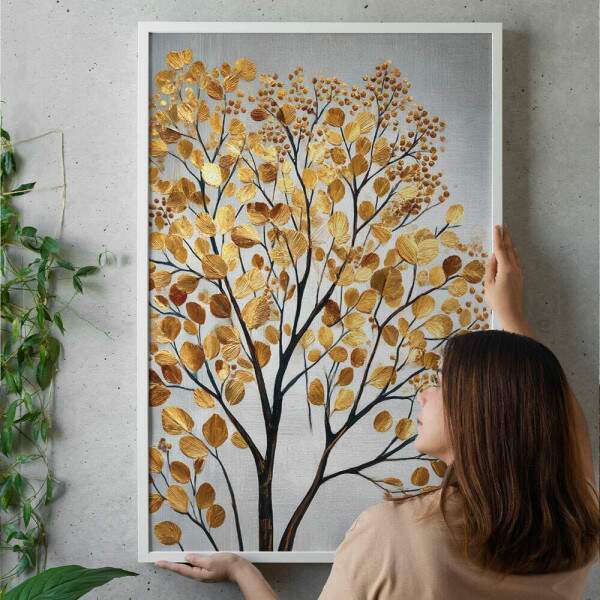 Quadro Decorativo Folhas rvore Dourada