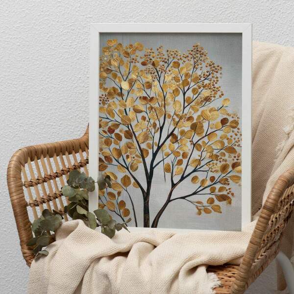 Quadro Decorativo Folhas rvore Dourada