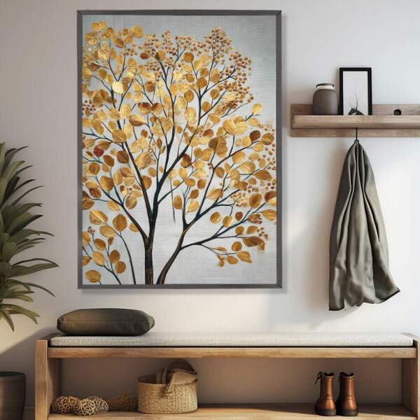 Quadro Decorativo Folhas rvore Dourada