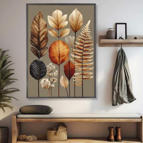 Quadro Decorativo Folhas Em Tons Dourados