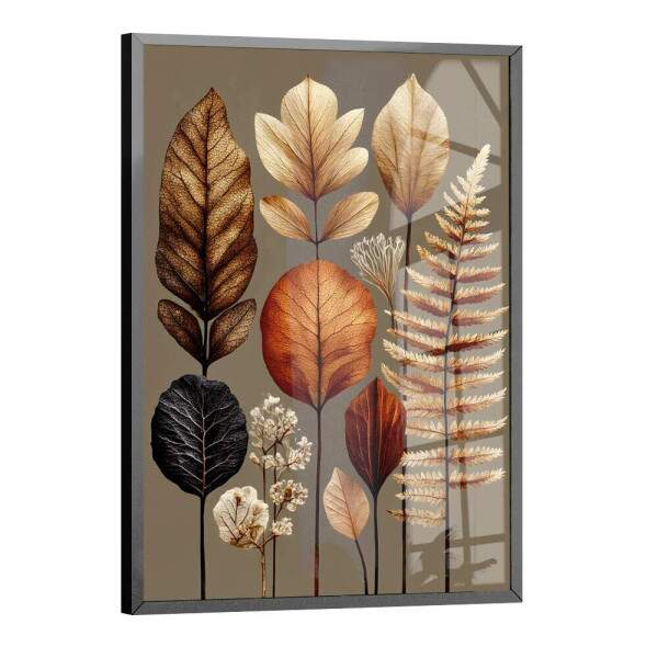 Quadro Decorativo Folhas Em Tons Dourados