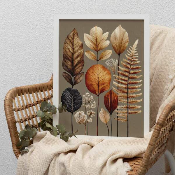 Quadro Decorativo Folhas Em Tons Dourados