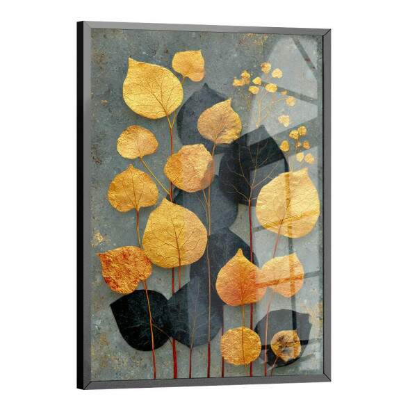 Quadro Decorativo Folhas Flores Abstrato Dourado