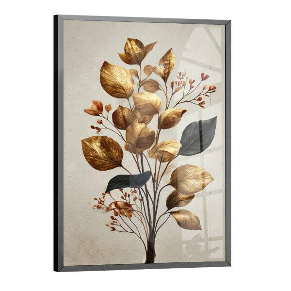 Quadro Decorativo Folhas Flores Botnico Elegante Dourado