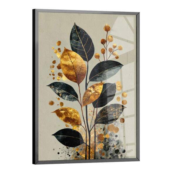 Quadro Decorativo Folhas Minimalista Abstrato Dourado