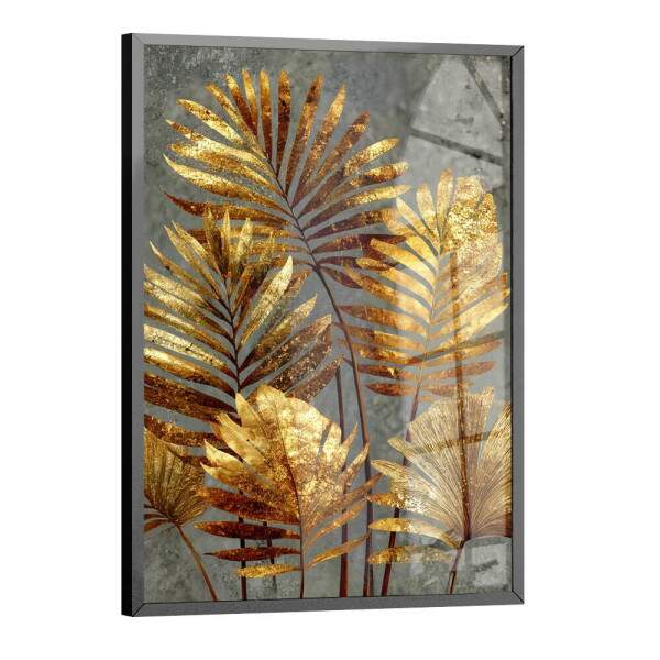 Quadro Decorativo Folhas Pteridfitas Dourado Abstrato