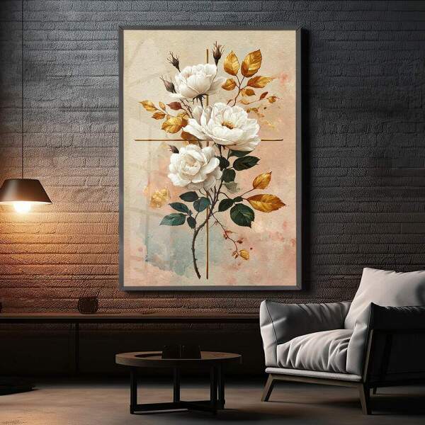 Quadro Decorativo Minimalista Flores Brancas Sinal Da Cruz