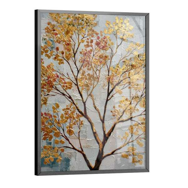 Quadro Decorativo Pintura rvore Folhas Douradas