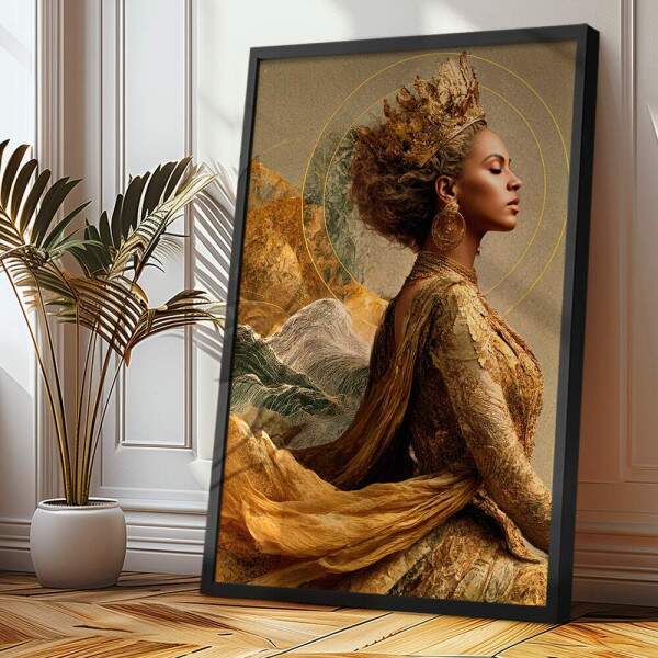 Quadro Decorativo Beyonce De Vestido Dourado