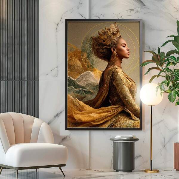Quadro Decorativo Beyonce De Vestido Dourado