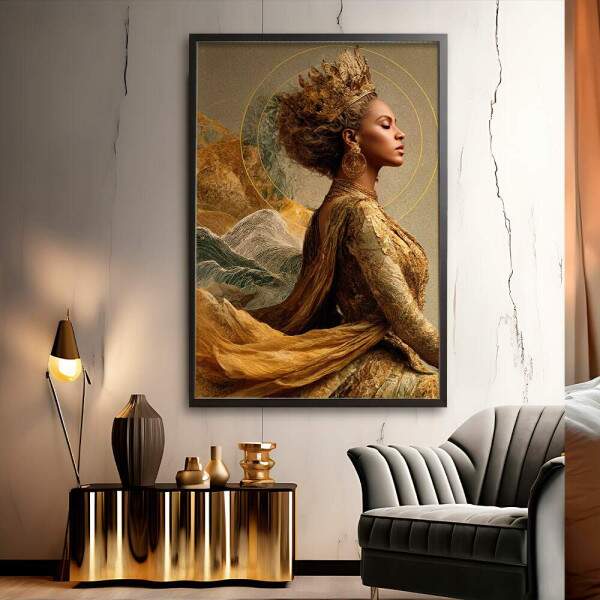 Quadro Decorativo Beyonce De Vestido Dourado