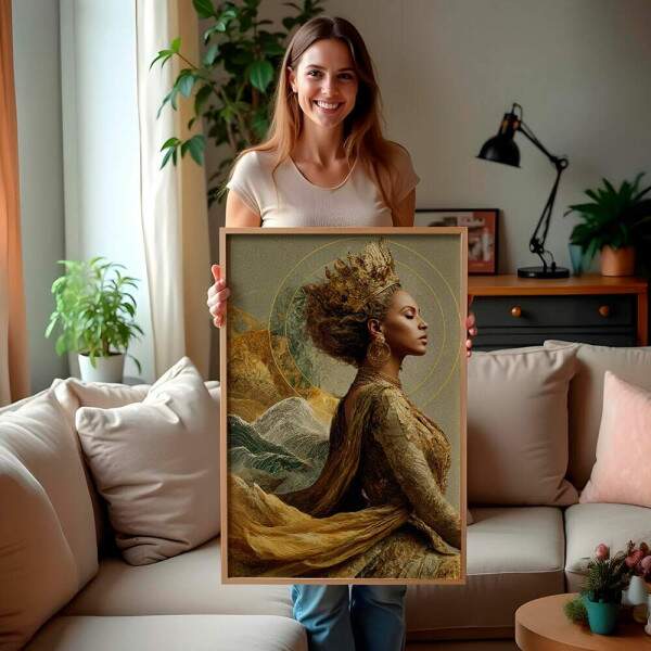 Quadro Decorativo Beyonce De Vestido Dourado