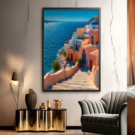 Quadro Decorativo Cidade Mar Egeu Grcia 