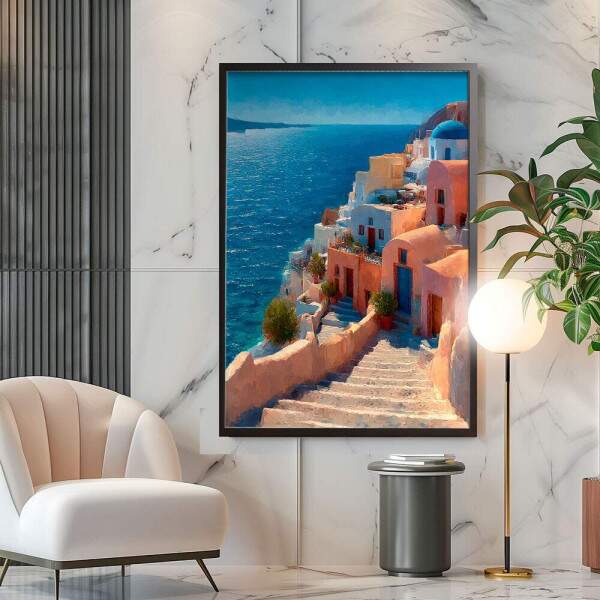 Quadro Decorativo Cidade Mar Egeu Grcia