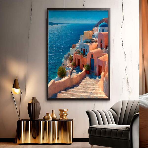 Quadro Decorativo Cidade Mar Egeu Grcia